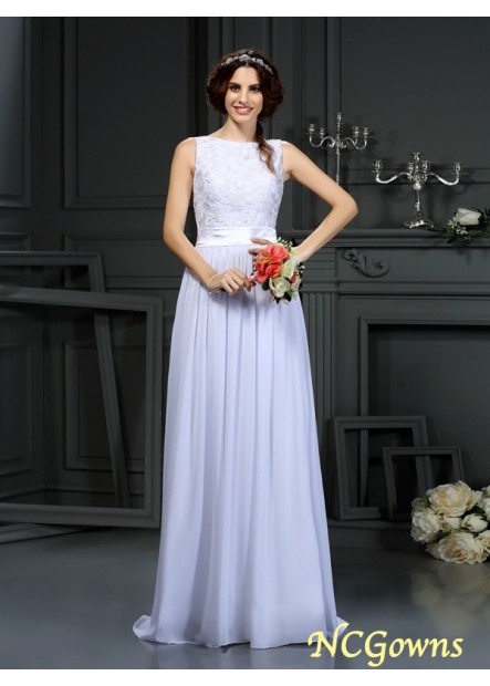 Zipper Scoop Sleeveless A-Line Princess Floor-Length Lace Chiffon Wedding Dresses