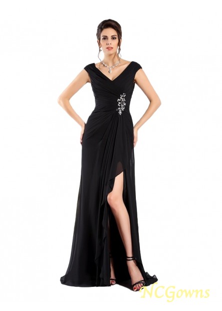 Sleeveless Sleeve Chiffon A-Line Princess Silhouette Black Dresses