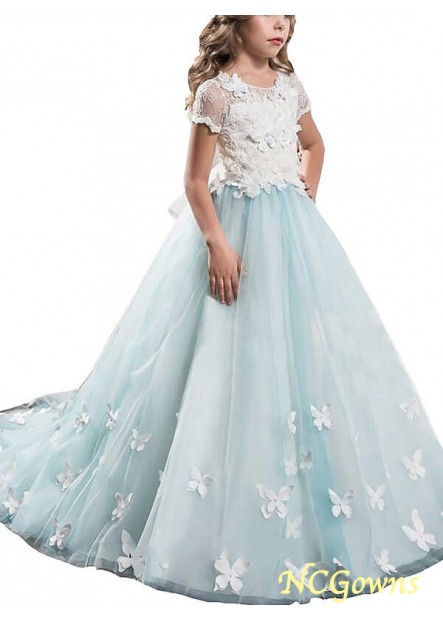 Other Back Style Tulle Floor-Length Natural Lace Flower Girl Dresses