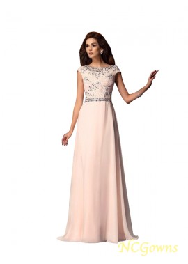 Ncgowns Beading Short Sleeves Floor-Length A-Line Princess Sexy Evening Dresses