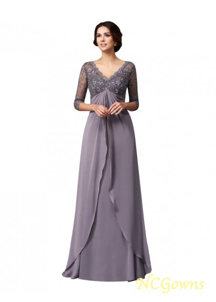 Empire Chiffon Floor-Length Zipper Back Style 3 4 Sleeves Sleeve Wedding Party Dresses