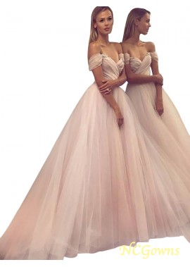 A-Line Princess Sleeveless Off-The-Shoulder Natural Tulle Prom Dresses