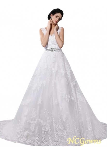 V-Neck Empire A-Line Princess Silhouette Sleeveless Wedding Dresses T801524715367
