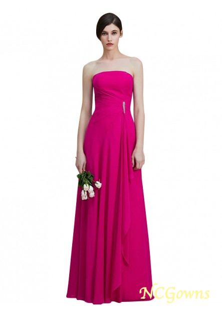 Chiffon A-Line Princess Zipper Natural Ruffles Embellishment Sleeveless Floor-Length Bridesmaid Dresses