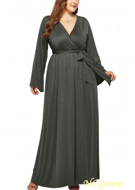 Polyester Spandex  V Neck Loose  Long Sleeve Length Party Dresses