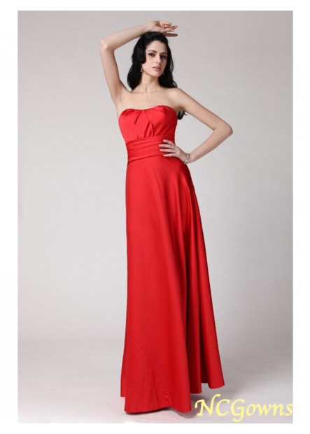 Floor-Length Elastic Woven Satin Fabric Pleats Red Dresses