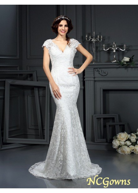 Court Train Lace V-Neck Zipper Vintage Wedding Dresses T801524715531