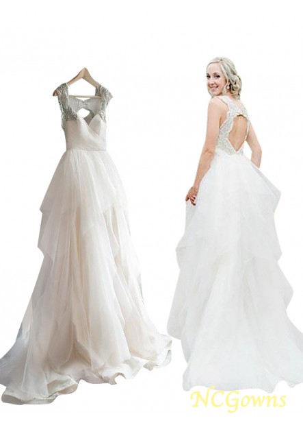 Ncgowns Sleeveless Sleeve Tulle Fabric Sweep Brush Train Hemline Train 2023 Wedding Dresses