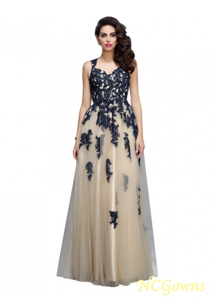 Floor-Length A-Line Princess Silhouette Applique Embellishment Empire Waist Sleeveless Black Dresses T801524707069
