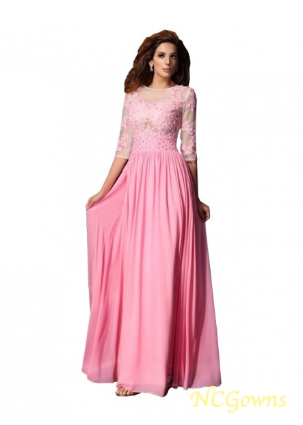 1 2 Sleeves A-Line Princess Silhouette Other Back Style Chiffon Tulle Applique Evening Dresses