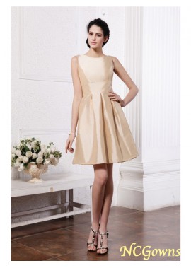 A-Line Princess Silhouette Short Mini Taffeta Fabric Pleats Natural Sleeveless Short Dresses
