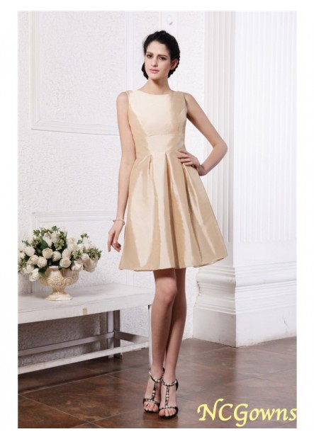A-Line Princess Silhouette Short Mini Taffeta Fabric Pleats Natural Sleeveless Short Dresses