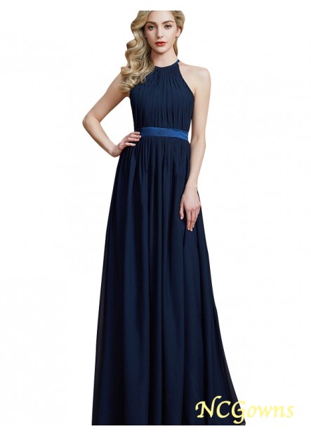 Zipper Back Style Sleeveless Floor-Length Natural Waist A-Line Princess Navy Dresses