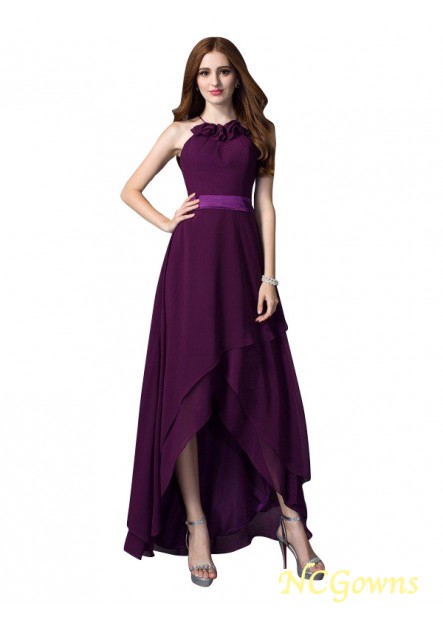 Natural Waist Halter Neckline Sleeveless Sleeve Asymmetrical High Low Prom Dresses