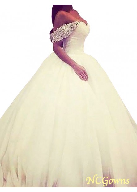 Ncgowns Ball Gown Sleeveless Sleeve Tulle Off-The-Shoulder Beading Wedding Dresses