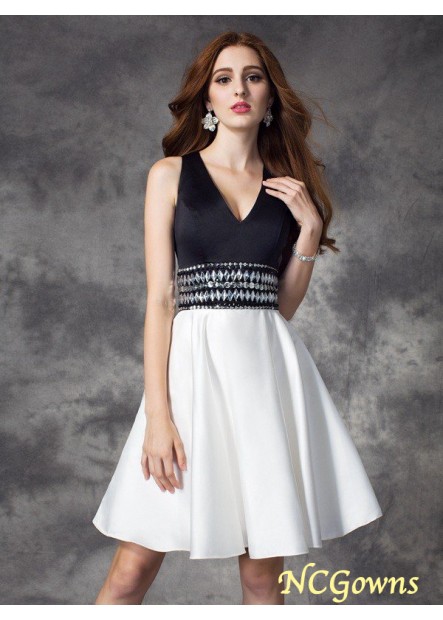 Short Mini Hemline Train Sleeveless Black And White Dresses