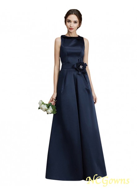 Ncgowns Satin Zipper Natural Floor-Length Hemline Train Sleeveless Hand-Made Flower Bridesmaid Dresses