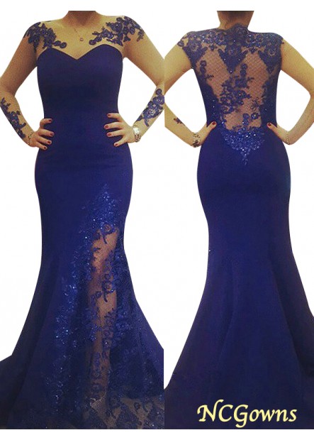 Ncgowns Scoop Trumpet Mermaid Applique Sweep Brush Train Other Natural Silk Like Satin Fabric Plus Size Prom Dresses
