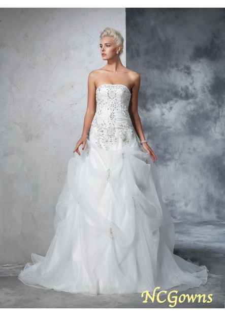 Strapless Neckline Lace Up Tulle Fabric Luxury Wedding Dresses