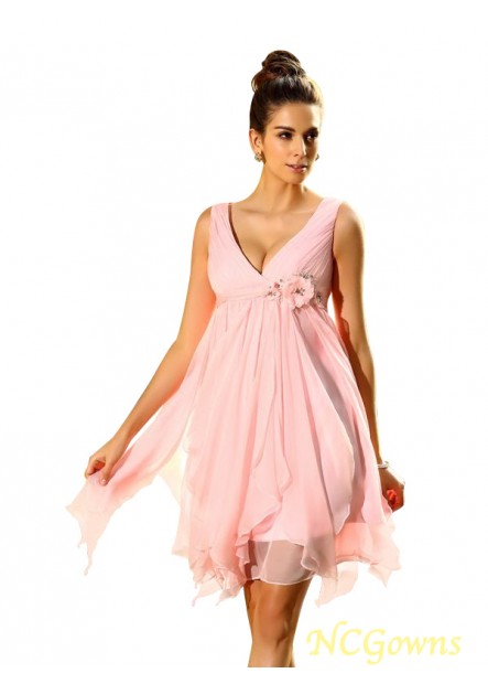 V-Neck Knee-Length Hemline Train Zipper Pink Dresses