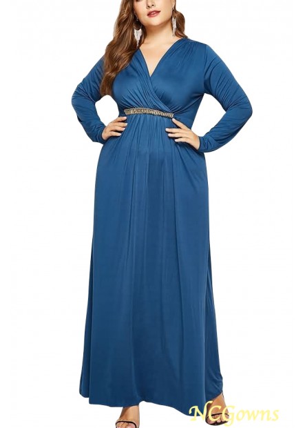 Polyester  Spandex Material Pleated  Tied  Wrap Tied  A Line  Loose Silhouette  Long Sleeve Plus Size