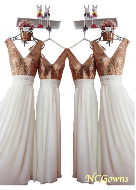 Natural V-Neck Sequin Wedding Party Dresses T801524721975