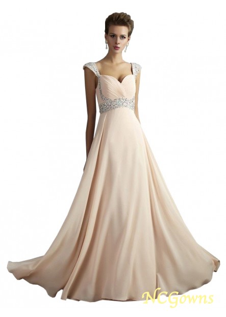Empire Floor-Length Hemline Train Chiffon Fabric A-Line Princess Beading Embellishment Long Prom Dresses
