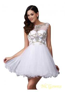 Scoop A-Line Princess Silhouette Short Mini Net Sleeveless Empire Short Prom Dresses