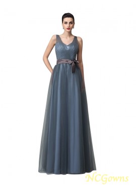 Sleeveless Sleeve A-Line Princess Silhouette Net Straps Floor-Length Hemline Train Empire Bridesmaid Dresses