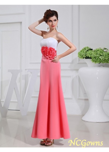 Ncgowns A-Line Princess Ankle-Length Hemline Train Hand-Made Flower Pleats Zipper Back Style Wedding Party Dresses