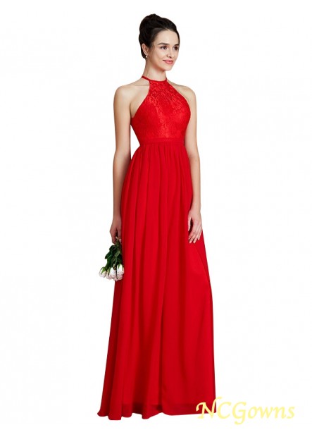 Sleeveless Natural Waist Lace Halter Neckline Chiffon Fabric Floor-Length Red Dresses