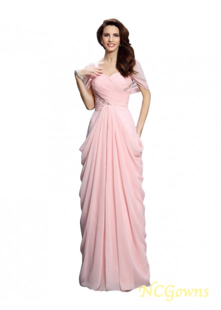 Floor-Length Pleats Chiffon Zipper Pink Dresses