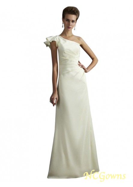 Natural Sleeveless One-Shoulder Elastic Woven Satin Fabric Pleats Bridesmaid Dresses