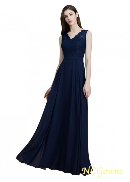 A-Line Princess V-Neck Lace Embellishment Floor-Length Sleeveless Chiffon Fabric Bridesmaid Dresses