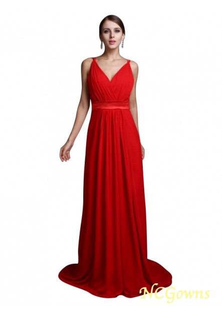 Ncgowns V-Neck Neckline Ruffles Zipper Red Dresses