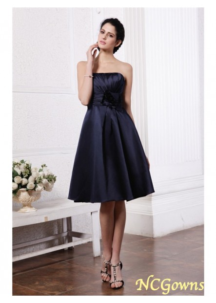 Zipper Hand-Made Flower Pleats Sleeveless Knee-Length A-Line Princess Black Dresses