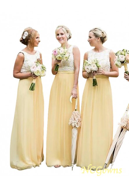 Ncgowns Chiffon Natural Waist Scoop Sleeveless Floor-Length Bridesmaid Dresses