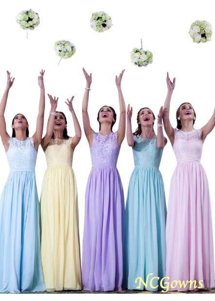 Lace Sleeveless Sleeve Scoop Floor-Length Hemline Train Bridesmaid Dresses T801524723313