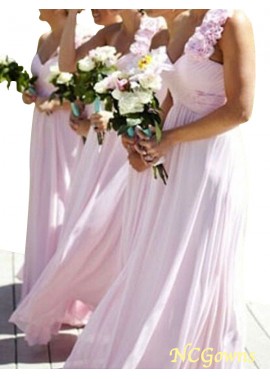 Ncgowns Sleeveless Floor-Length Chiffon Natural Waist One-Shoulder Neckline Bridesmaid Dresses