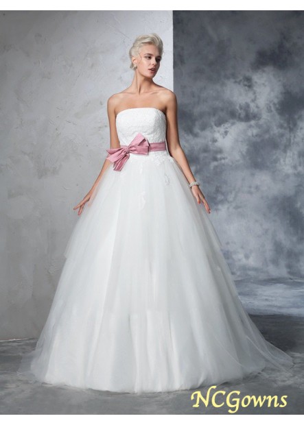 Ball Gown Lace Up Back Style Empire Bowknot Strapless Luxury Wedding Dresses
