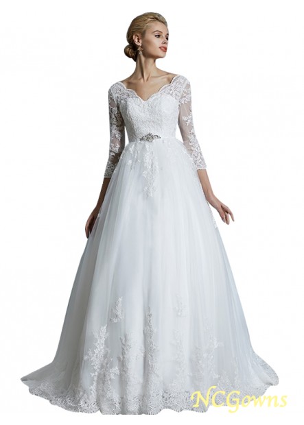 Tulle Natural 3 4 Sleeves Sleeve Court Train Luxury Wedding Dresses