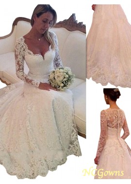 Tulle Fabric V-Neck Neckline Ball Gown Lace Natural Wedding Dresses