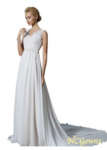 Other Back Style V-Neck Neckline A-Line Princess Silhouette Court Train Chiffon Fabric Vintage Wedding Dresses