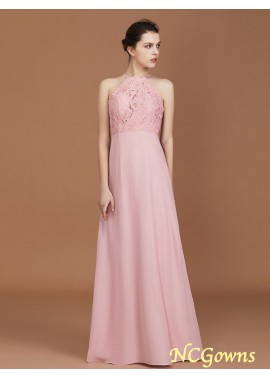 Ncgowns Zipper Floor-Length Chiffon Sleeveless Sleeve Halter A-Line Princess Natural Bridesmaid Dresses
