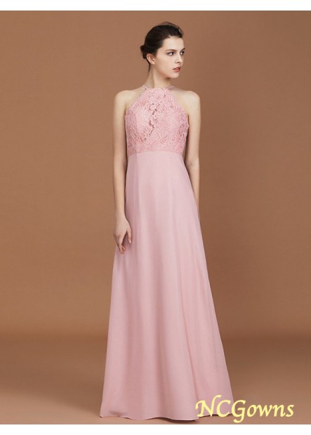 Ncgowns Zipper Floor-Length Chiffon Sleeveless Sleeve Halter A-Line Princess Natural Bridesmaid Dresses