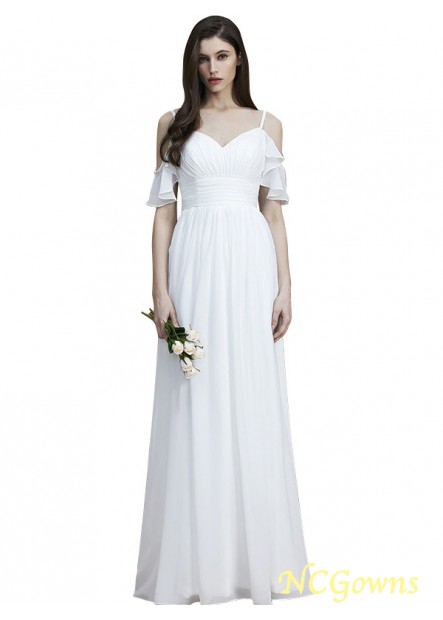 Ncgowns Natural Floor-Length Hemline Train Chiffon Fabric Ruffles White Dresses