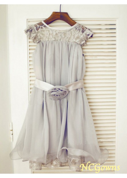 Sleeveless Sleeve Chiffon Floor-Length Hemline Train A-Line Princess Lace Natural Flower Girl Dresses