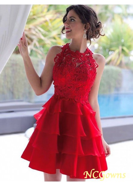 A-Line Princess Silhouette Chiffon Red Dresses