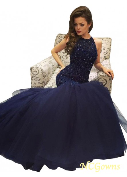 Beading Trumpet Mermaid Tulle Fabric Sleeveless Empire Waist 2023 Prom Dresses