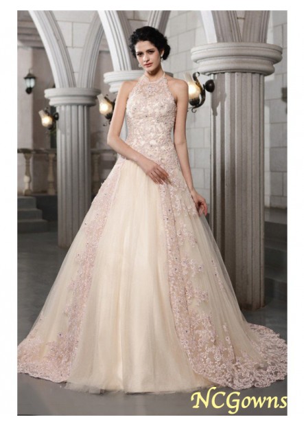 Chapel Train Tulle  Lace Lace Up Beading Applique Embellishment Ball Gowns